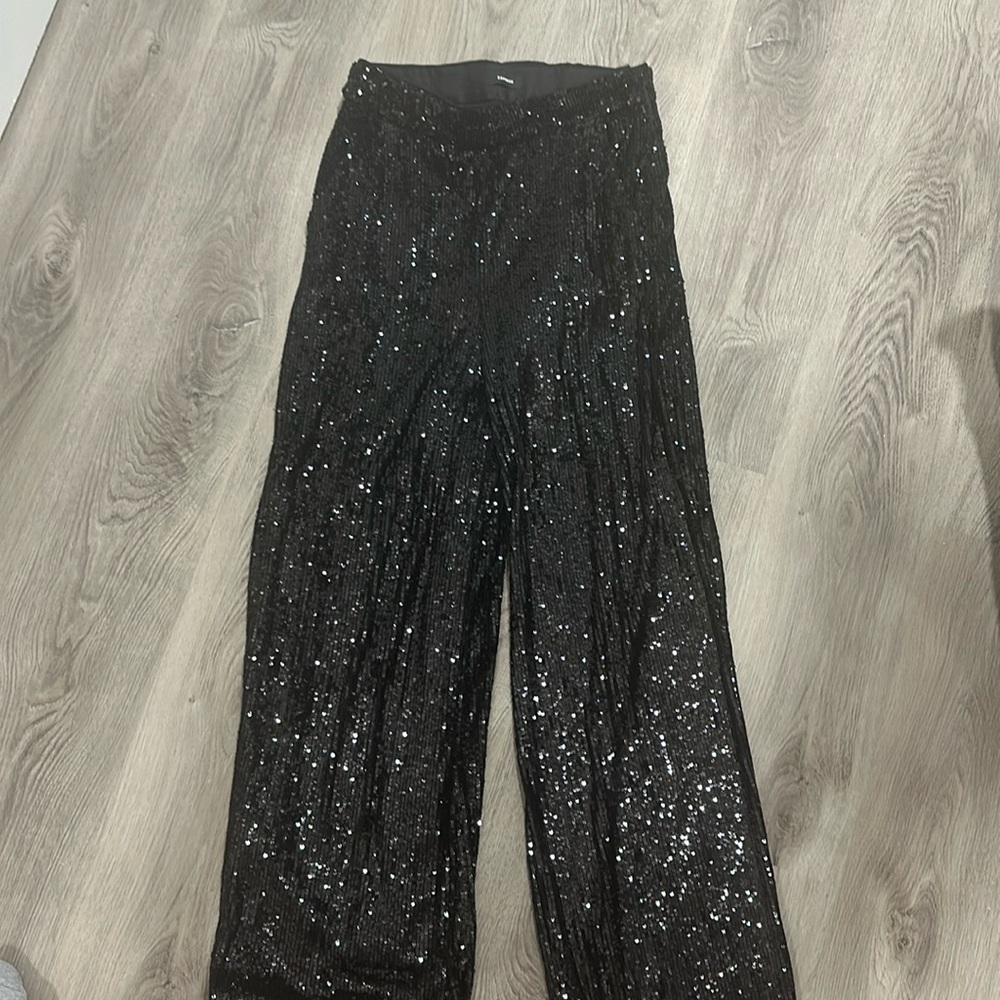High waisted black sequin wide leg pants - Picture 6 of 6